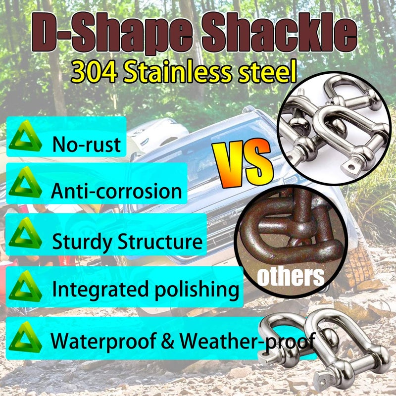 Reedny Stainless Steel 304 D Shape Shackle 5/32", 1/4", 5/16",3/8", 9/16", for Chains Wirerope Lifting Outdoor Camping Survival Rope Bracelets Or for Heavy Duty Construction (3/8" 2Pcs) - Image 3
